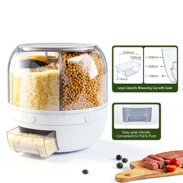 BIAZFYIUW Grain Dispenser 360 Rotating Food Storage-4