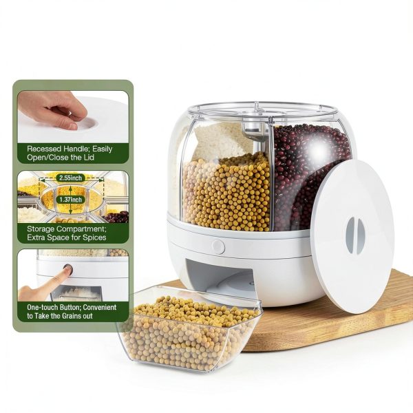 BIAZFYIUW Grain Dispenser 360 Rotating Food Storage-7