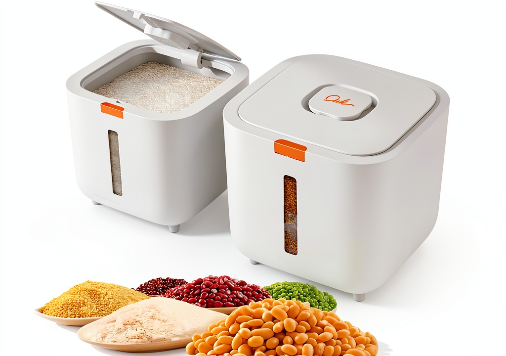 Wnnideo airtight container on a pantry shelf with rice and flour