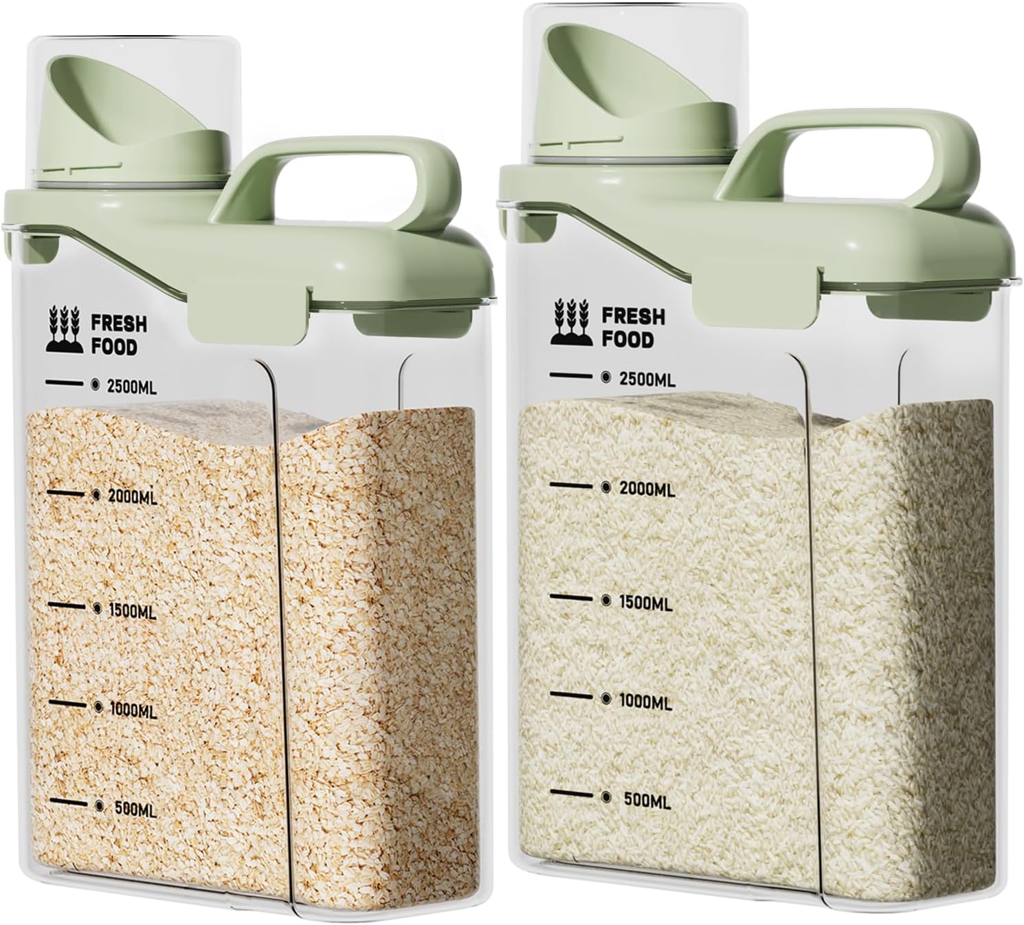 SZRUNZHU cereal dispenser filled with rice on a kitchen counter