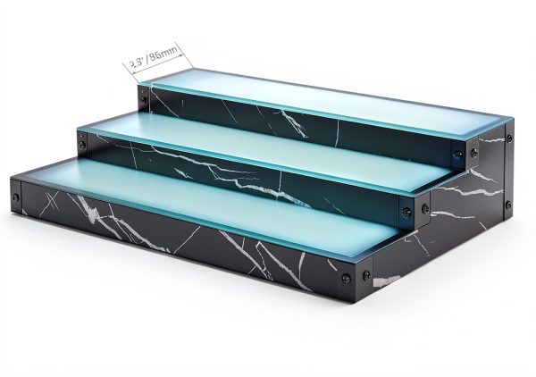 Lighted Liquor Bottle Display Shelf 2-Pack, RGB 3-Tier Bar Shelf with Music Sync, Black Marble-Look Finish on Wood, Remote & App Control, USB Powered for Home Bar & Party-1