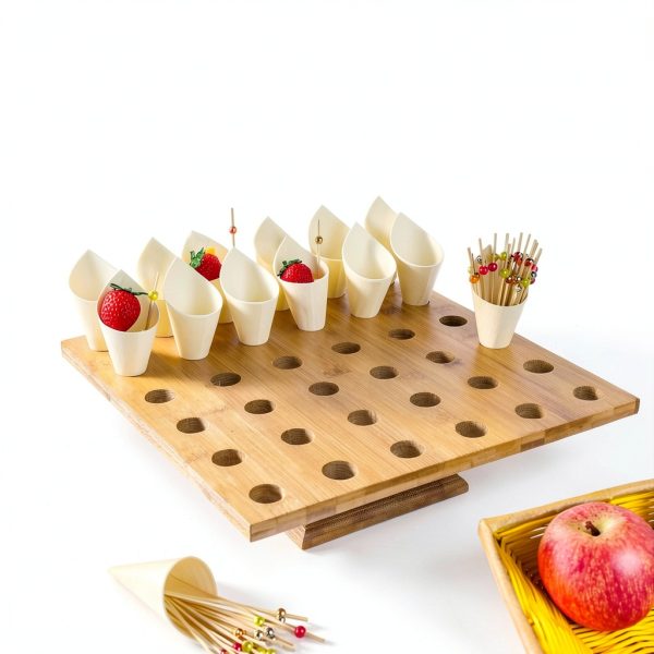 Disposable Wooden Food Cones Rtteri 150pc Set with Bamboo Stick Holder-4
