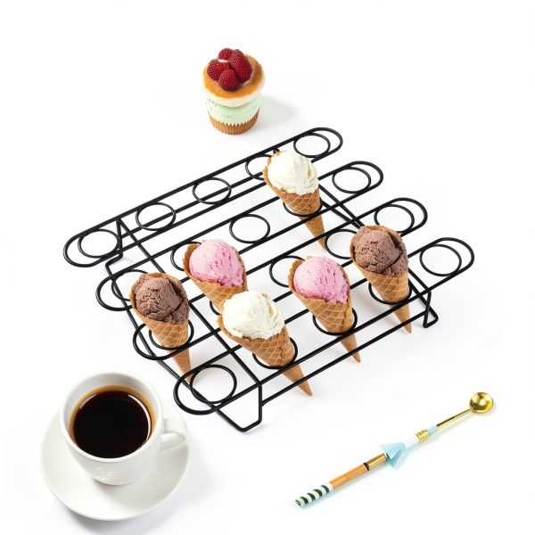 Ice Cream Cone Holder Rack Kingrol 20‑Cavity Metal Stand Black 16×12in-3