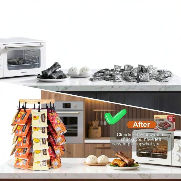 tchrules Chip Rack Display Stand -5-Tier 40 Clips, Snack Organizer wiht Sturdy Wood Base, 360° Spin for Snacks & Candy | Perfect for Party, Retail Store, Countertop, Office, Kitchen-2