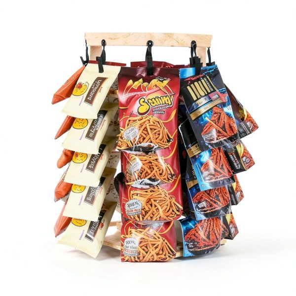 tchrules Chip Rack Display Stand -5-Tier 40 Clips, Snack Organizer wiht Sturdy Wood Base, 360° Spin for Snacks & Candy | Perfect for Party, Retail Store, Countertop, Office, Kitchen-3