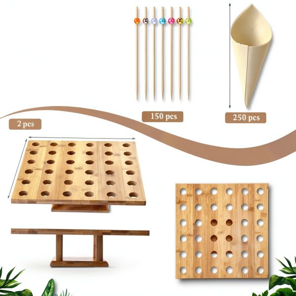 Disposable Wooden Food Cones Rtteri 150pc Set with Bamboo Stick Holder-1