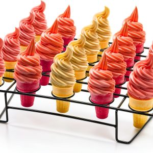 Ice Cream Cone Holder Rack Kingrol 20‑Cavity Metal Stand Black 16×12in-0