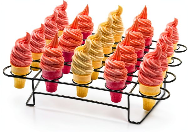 Ice Cream Cone Holder Rack Kingrol 20‑Cavity Metal Stand Black 16×12in-0