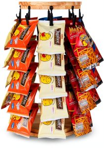 tchrules Chip Rack Display Stand -5-Tier 40 Clips, Snack Organizer wiht Sturdy Wood Base, 360° Spin for Snacks & Candy | Perfect for Party, Retail Store, Countertop, Office, Kitchen-0