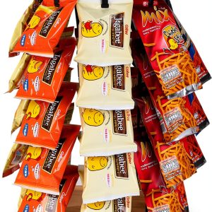 tchrules Chip Rack Display Stand -5-Tier 40 Clips, Snack Organizer wiht Sturdy Wood Base, 360° Spin for Snacks & Candy | Perfect for Party, Retail Store, Countertop, Office, Kitchen-0