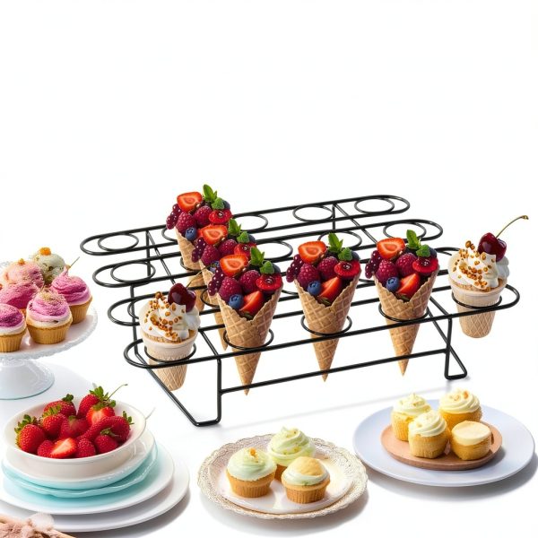 Ice Cream Cone Holder Rack Kingrol 20‑Cavity Metal Stand Black 16×12in-4