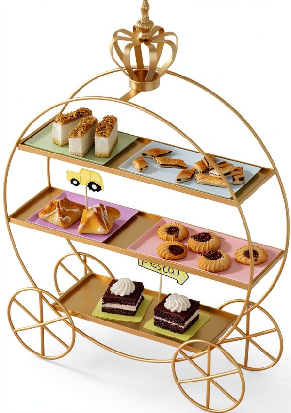 Crown Carriage Cake Stand by SeaISee Gold Tiered Dessert Display Tray-0