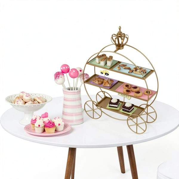 Crown Carriage Cake Stand by SeaISee Gold Tiered Dessert Display Tray-8