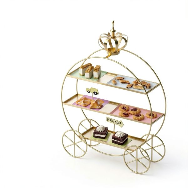 Crown Carriage Cake Stand by SeaISee Gold Tiered Dessert Display Tray-1