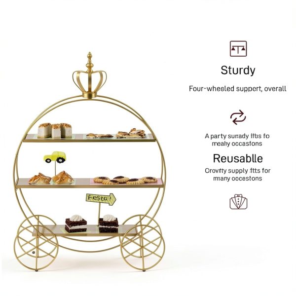 Crown Carriage Cake Stand by SeaISee Gold Tiered Dessert Display Tray-4