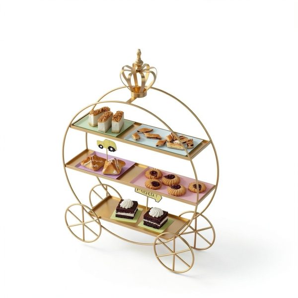 Crown Carriage Cake Stand by SeaISee Gold Tiered Dessert Display Tray-5