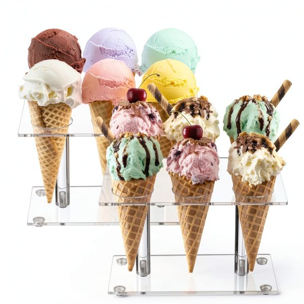 Acrylic Ice Cream Cone Holder 2 Pack by YOUEON, 6 Clear Waffle Stands-0