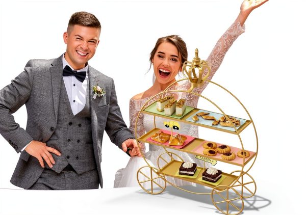 Crown Carriage Cake Stand by SeaISee Gold Tiered Dessert Display Tray-2