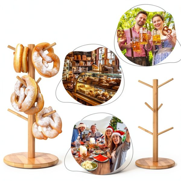 Pretzel Holder Stand SoeKoa Bamboo Stand with 6 Foldable Branches-4