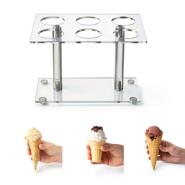 Acrylic Ice Cream Cone Holder 2 Pack by YOUEON, 6 Clear Waffle Stands-1